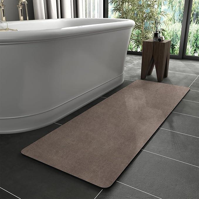 MontVoo -Bath Mat Rug-Rubber Backing Non Slip Quick Dry Absorbent Thin Bathroom Rugs Fit Under Door-Faux Suede Surface Bathroom Floor Mats-Shower Rug for in Front of Bathtub Shower Brown 24"X70" - ModernBath