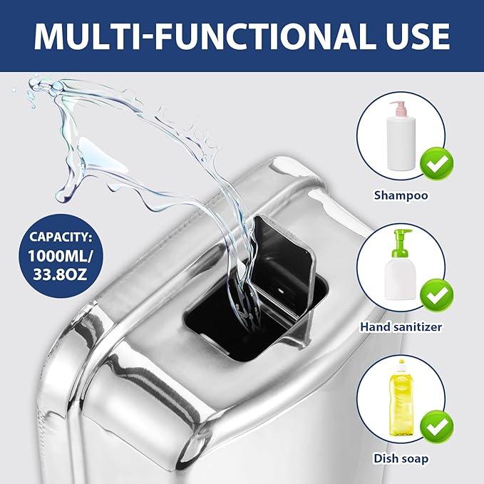 1000ml Commercial Soap Dispenser Wall Mount, Stainless Steel Hand Soap Dispenser for Bathrooms, Refillable Hand Sanitizer Dispenser for Home, Hotels, Restaurants, Hospitals (Silver) - ModernBath