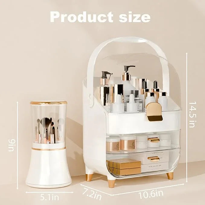 Makeup Organizer Countertop With Lid And Drawers Large Skin Care Cosmetic Display Case Holder for Vanity Desk Bathroom Storage Box Gift for Women Teens Girls,White With Brush Holder - ModernBath