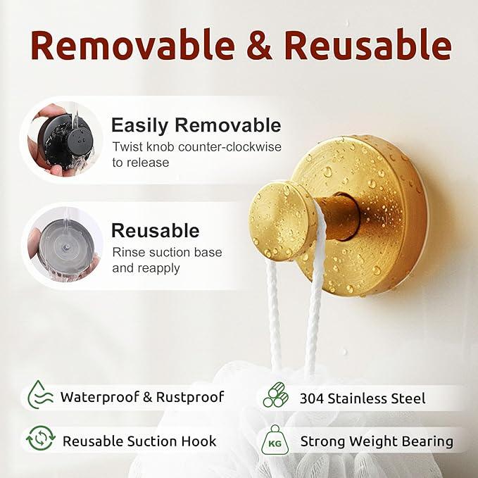 Upgraded Suction Cup Hooks for Door Wreaths, Heavy Duty Wreath Hangers for Front Door, Glass Window and Outdoor use, Strong Suction Vacuum Hook for Towels, Robes & Decorations(4 Pack, Gold) - ModernBath
