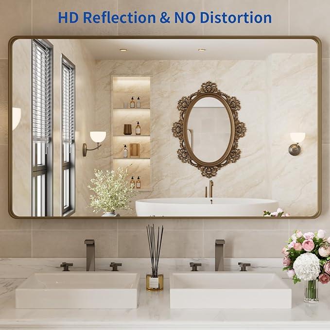 WEER 50x30 Inch Bronze Bathroom for Wall, Farmhouse Oil Rubbed Bronze Mirror, Rectangle Bronze Vanity Mirror with Aluminum Alloy Brushed Metal Frame, Tempered Glass, Anti-Rust (Horizontal/Vertical) - ModernBath