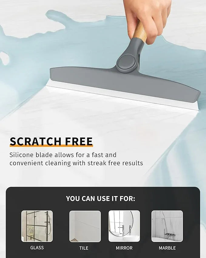 MR.SIGA All Purpose Silicone Squeegee for Shower Door, Mirror, Glass, Streak Free Shower Squeegee, Pivoting Bamboo Handle, Includes 1 Suction Hook, 10 inch Wide, Gray, 1 Pack - ModernBath