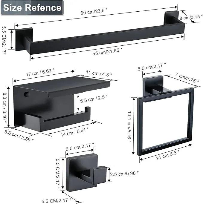 Bathroom Towel Bar Holder Sets Matte Black 4-Piece Bathroom Hardware Set Stainless Steel Bath Accessories Kit. Wall Mounted,23.6 Inch - ModernBath