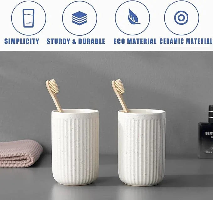 BSDISP Toothbrush Holders for Bathrooms - 1 Cups Ceramic Toothbrush Toothpaste Holders, Beige Bathroom Tumbler Cups Reusable Toothbrush Mouthwash Cup, Bathroom Counter Organizer - ModernBath