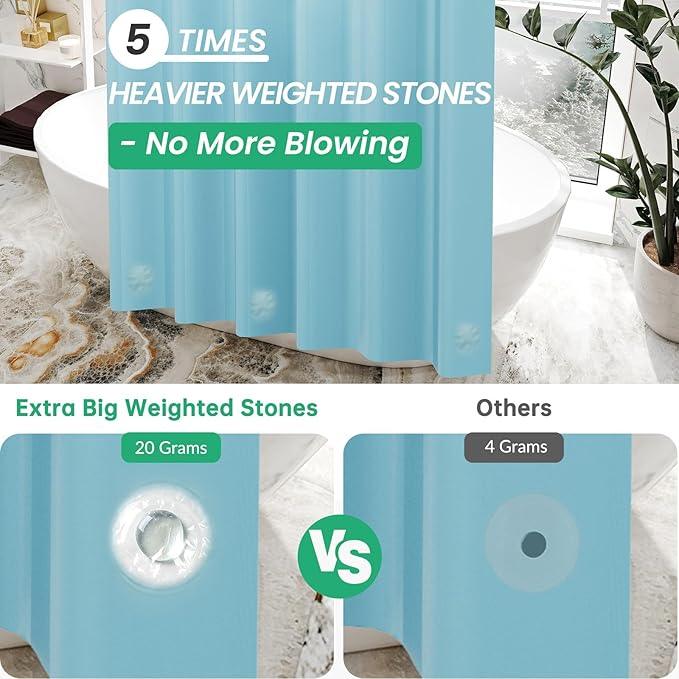 AmazerBath Teal Shower Curtain Plastic 72x72 Inches, Premium PEVA Shower Curtain with 3 Big Weighted Stones and 12 Rustproof Grommets - ModernBath