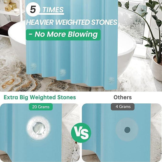 AmazerBath Teal Shower Curtain Plastic 72x72 Inches, Premium PEVA Shower Curtain with 3 Big Weighted Stones and 12 Rustproof Grommets - ModernBath