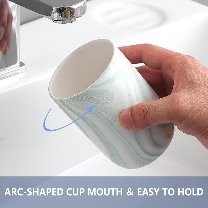 Green Marble Toothbrush Holders - Ceramic Toothbrush Holders for Bathrooms, Toothbrush Toothpaste Holders, Marble Bathroom Tumbler Cups Reusable Toothbrush Mouthwash Cup, Bathroom Counter Organizer - ModernBath