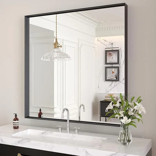 LOAAO Black Bathroom Mirror 30"X30" for Wall, Rectangle Bathroom Vanity Mirror, Tempered Glass, Hangs Vertically or Horizontally, Easy to Install, Modern Design - ModernBath