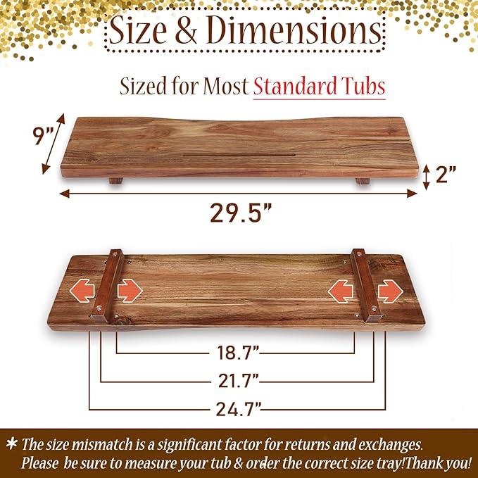 Premium Acacia Wood Bathtub Tray Caddy with Adjustable Legs, Minimalistic Design Bath Tray for Tub, Bathtub Accessories, Fit Standard and Against Wall Bath Tubs, Gift Idea for Women - ModernBath