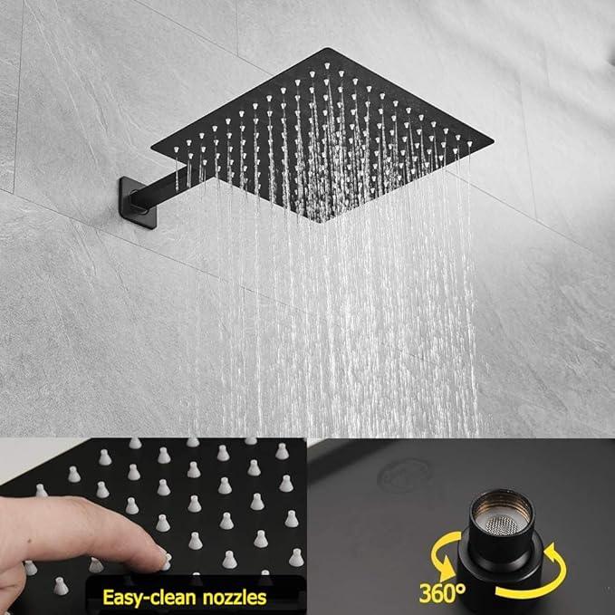 JingGang Matte Black Shower System 10 Inch Bathroom Luxury Rain Mixer Shower Combo Set Wall Mounted Rainfall Shower Head and Handheld System Shower Faucet Rough-in Valve Body and Trim Kit - ModernBath