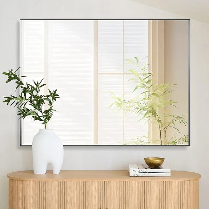 Bonverre 36x48 Inch Black Bathroom Mirror for Wall, Aluminum Frame Rectangle Rectangular Vanity Mirror, Modern Large for Bedroom, Living Room, Horizontal or Vertical - ModernBath