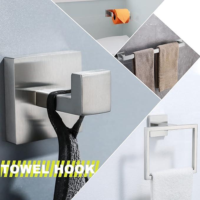 Brushed 4-Piece Bathroom Hardware Set Premium Stainless Steel Bath Towel Bar Sets Wall Mounted Square Bathroom Accessories Kit, 23.6 Inch Brushed Nickel - ModernBath