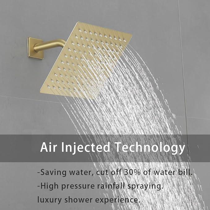 JingGang Brushed Gold Shower Faucet Set Bathroom Rainfall 8 Inch Shower Head System Single Handle Shower Trim Kit with Rough-in Valve - ModernBath