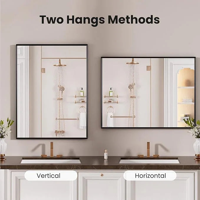 LOAAO Black Bathroom Mirror 22"X30" for Wall, Rectangle Bathroom Vanity Mirror, Hangs Vertically or Horizontally, Easy to Install, Modern Design - ModernBath