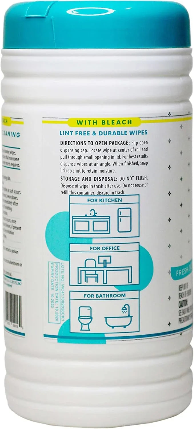 Juniper CLEAN 6 Pack Surface Cleaning Wipes with Bleach, All-Purpose Cleaner for Bathroom, Kitchen, Office, 450 Count Canister, Fresh Scent, 7.5" x 7" Sheet, Lint Free & Durable - ModernBath
