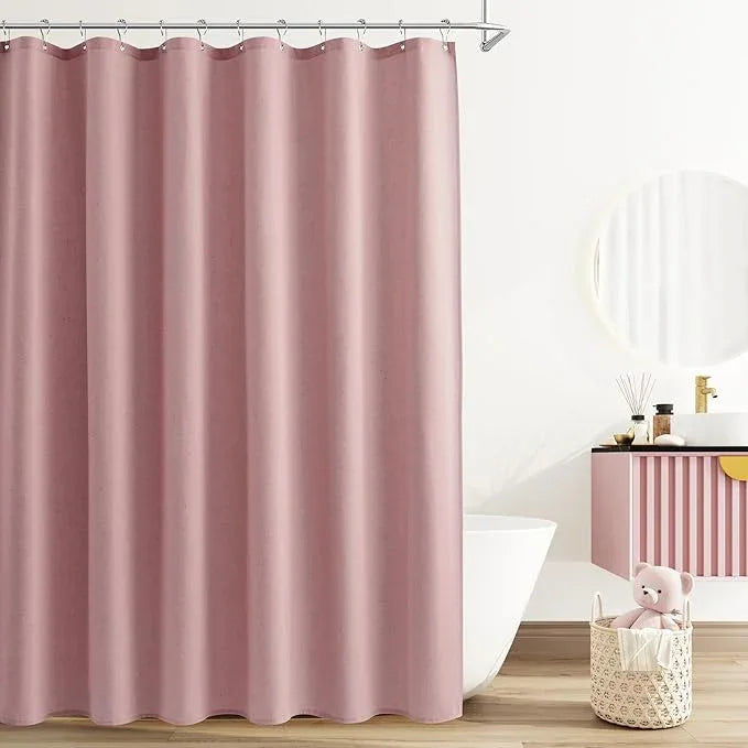 Naturoom Pink Linen Shower Curtain, Country Boho Farmhouse Bath Decor Shower Curtains Neutral Cloth Weighted Textured Fabric Bath Curtain Liner with Hooks, 72x78 - ModernBath