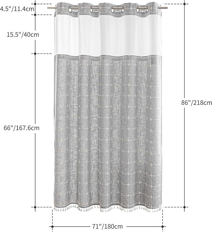 River Dream Grey Farmhouse Shower Curtain with Snap-in Liner, No Hooks Needed,with Magnets,with Tassels,Water Repellent&Machine Washable,71x86Inch - ModernBath