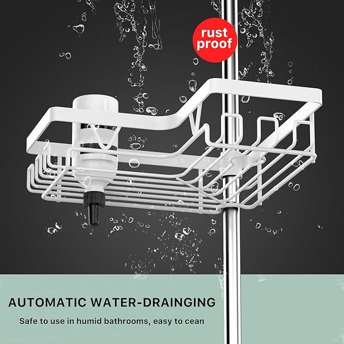 KEGII Corner Shower Caddy Tension Pole - 4-Tier Rustproof Bathroom Organizer, Floor to Ceiling Shower Caddy 25-114.2 inch, No Drilling Shower Storage Rack for Shampoo, Towels (Matte White) - ModernBath