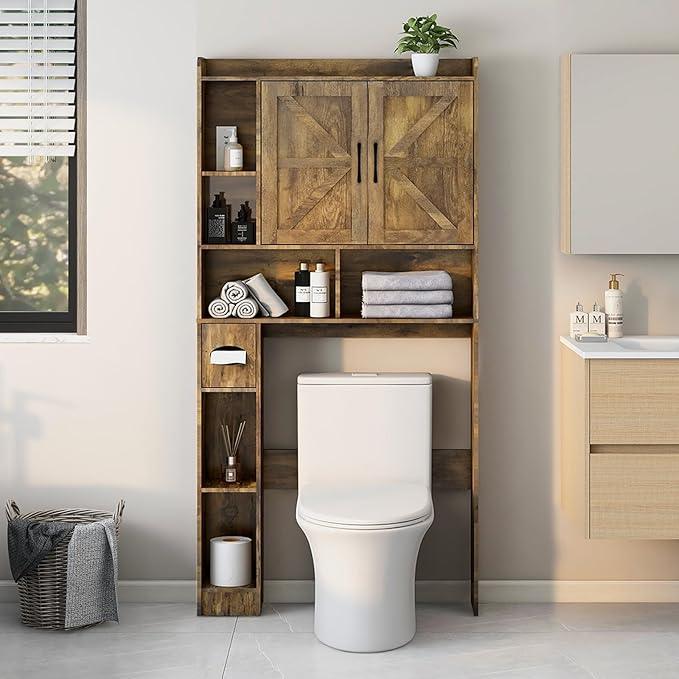 Vabches Over The Toilet Storage Cabinet, Farmhouse Storage Cabinet Over Toilet with 2 Barn Doors & Toilet Paper Holder Stand，Home Space-Saving Toilet Rack, for Bathroom, Restroom, Laundry. - ModernBath