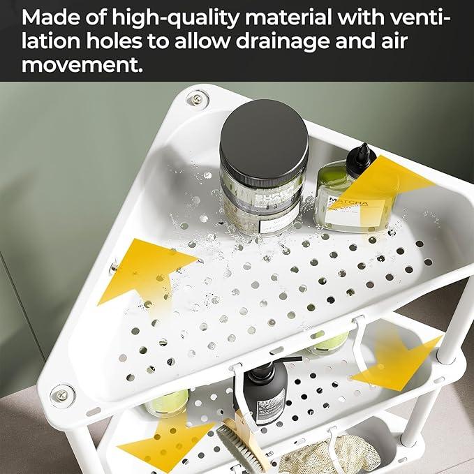ODesign 4 Tier Corner Shower Caddy,Corner Shower Shelves for Living Room Bedroom Bathroom,Shower Table,Plastic Metal Splicing Ground Cabinet Storage Rack,10.8 x 10.8 x 44.6 inches White-Rustproof - ModernBath