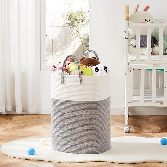 Laundry Basket,Woven Cotton Rope Laundry Hamper,Versatile Storage for Dirty Clothes,Baby Toys,and Blankets in Bathroom, Nursery,and Living Room (Grey, 40L) - ModernBath