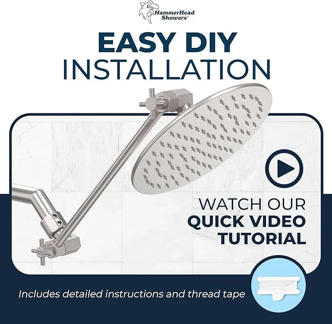 HammerHead Showers Solid Metal 12 Inch Adjustable Shower Head Extension Arm, Raises Showerhead Height, Shower Extender Arm Supports Up to 10 lbs, Brushed Nickel - ModernBath