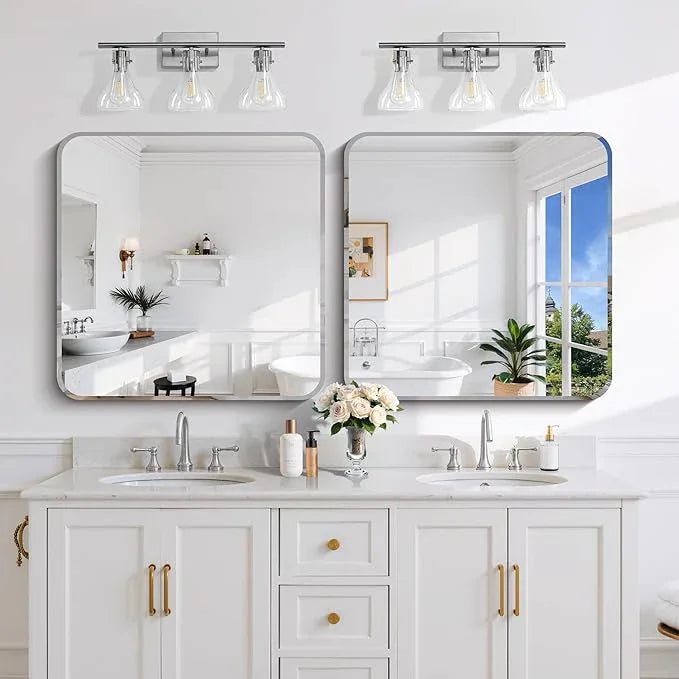 CILIBER Beveled Mirror 30"x30", Square Frameless Bathroom Mirror Rounded Corner, Framless Vanity Mirror Shatterproof Tempered Glass Lightweight Design for Bedroom Living Room Entryway - ModernBath