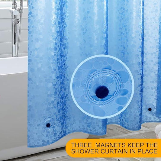 WELTRXE EVA 8G Shower Curtain Liner, 72x72 Inch 3D Blue Pebble Heavy Duty Waterproof Bathroom Shower Liner with Weighted Magnets Thick Clear Plastic Shower Curtains for Shower Stall, Bathtub, 12 Hooks - ModernBath