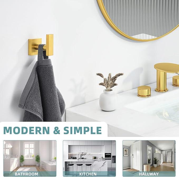 Suyar Towel Hook Brushed Gold, SUS 304 Stainless Steel Bathroom Robe Holder, Wall Mounted - ModernBath