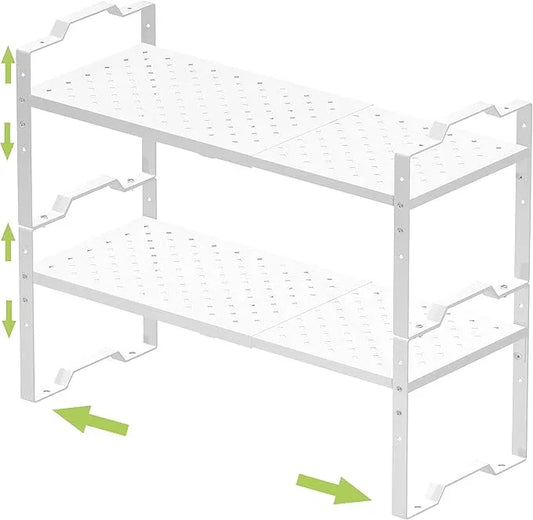 Jojocross Expandable Shelf for Cabinet Organizer Adjustable Stackable Spice Rack at Kitchen and Bathroom More,2 Packs/White, Medium - ModernBath