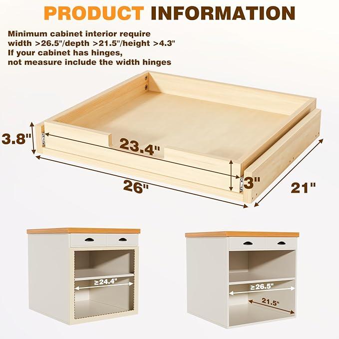 Pullout Cabinet Organizer, 26''W×21''D×3''H Slide Out Shelves for Kitchen Cabinets, Pull out Drawers for Kitchen Cabinets, Pantry, Bathroom, & Storage Organization - ModernBath