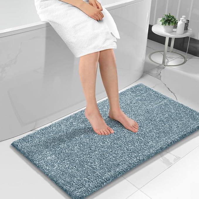 Yimobra Long Bathroom Rug Non Slip Washable, Soft Absorbent Microfiber Bath Mat, Dual-Tone Decor Rug with Rubber Backing for Bathroom Floor,Tub and Shower,47x24,Home Essentials,Denim Blue - ModernBath