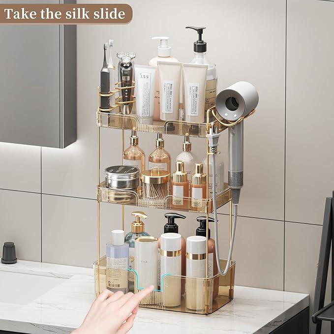 YCIA&DONE Luxury Bathroom Counter Organizer, Large Makeup Organizer Countertop, Shelf Organizer, Vanity Tray, Easily Assemble for Bathroom Organizers and Storage, Undersink, Cabinet,3 Tiers Amber - ModernBath