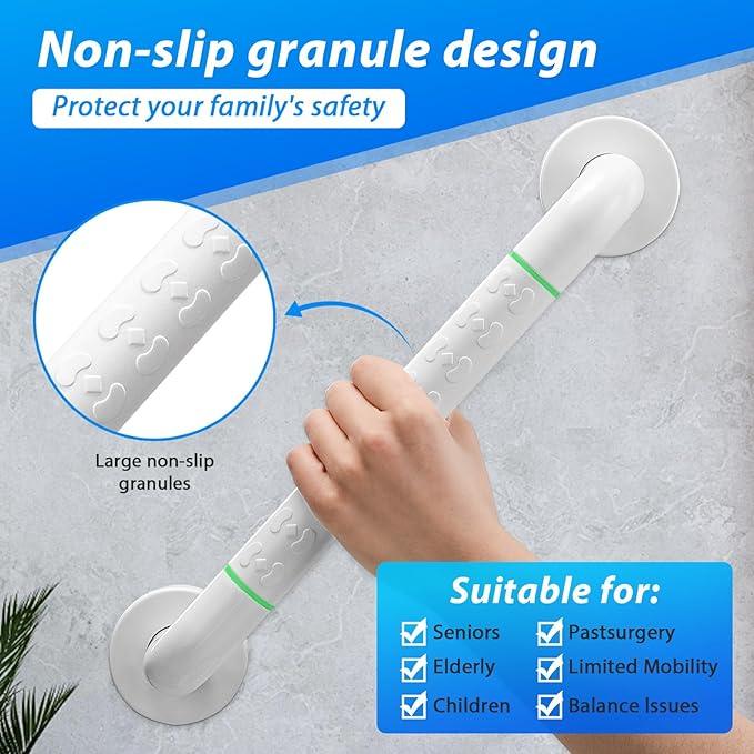 2 Pack 16 Inch White Shower Grab Bar,Bath Grab Rails with Anti-Slip Grip and Safety Luminous Circles,Stainless Steel Bath Handle Bathroom Grab Bar for Seniors, Elderly, Handicap - ModernBath