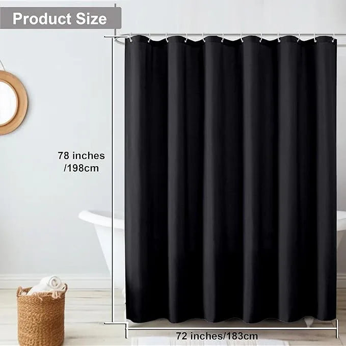 OVZME Zora 78 Inch Shower Curtain Set with 12 Plastic Hooks, Plain Fabric Black Shower Curtain for Bathroom - Long Shower Curtain, Water Resistance, Machine Washable Soft Cloth, 72WX78L, Black - ModernBath