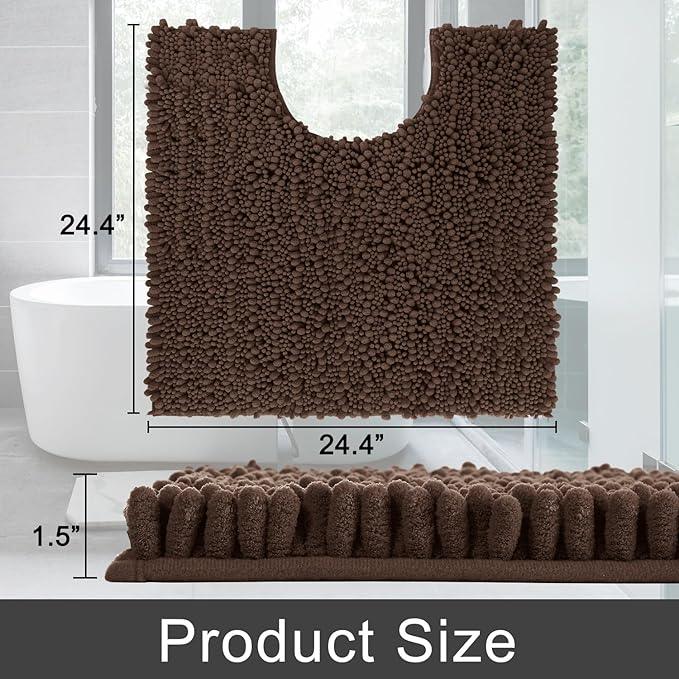 Yimobra Toilet Rug U Shaped Washable 24x24 Inch - Ultra Soft Absorbent Chenille Bath Rugs for Toilet, Quick Dry & Machine Washable, Non Slip Contour Bathroom Mat, Brown - ModernBath