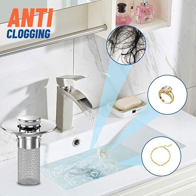 2PC Bathroom Sink Stopper Hair Catcher, Pop Up Sink Drain Filter with Removable Stainless Steel Filter Basket Hair Catcher, for US Bathroom Sink Stopper Replacement. - ModernBath