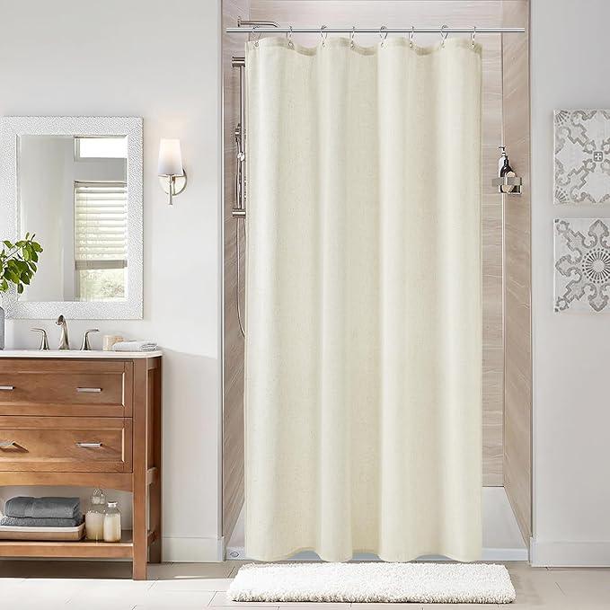 Naturoom Ivory Linen Shower Curtain, Cloth Textured Fabric Shower Curtain Set with Hooks, Simple Elegant Modern Farmhouse Country Ultra Thick Bath Curtains for Bathroom,Water Repellent,48x72 - ModernBath