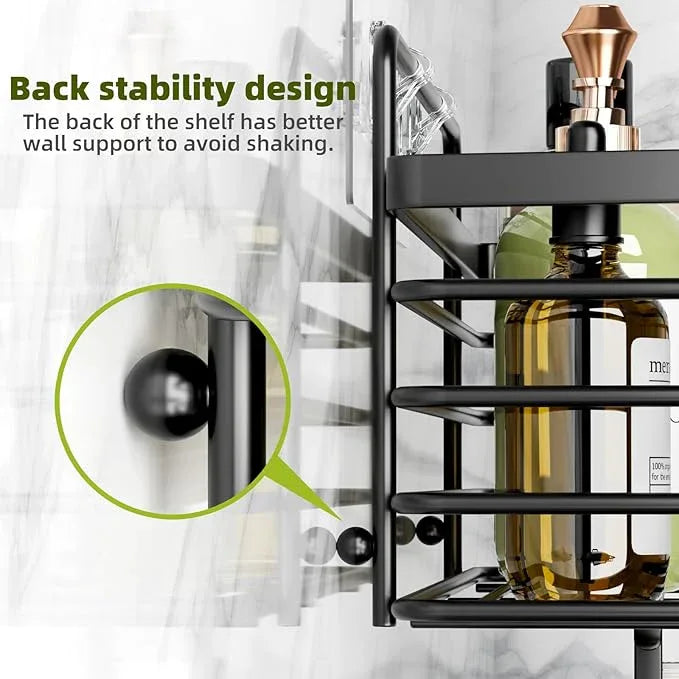 Shower Caddy, Adhesive Shower Organizer with Soap Dish and 4 Hooks, Rustproof Stainless Steel Shower Shelves, Wall Mounted No Drilling Storage Shelf Basket Accessories for Bathroom & Kitchen - ModernBath