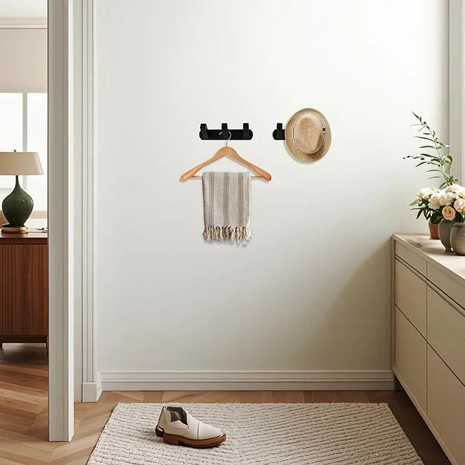 NINETREX Coat Rack Wall Mounted, Black Metal Coat Rack with 3 Coat Hooks Heavy Duty Coat Hanger Hooks Bag Hat Towel Rack for Entryway, Bathroom, Bedroom, Kitchen, and Hallway(Black,Square) - ModernBath