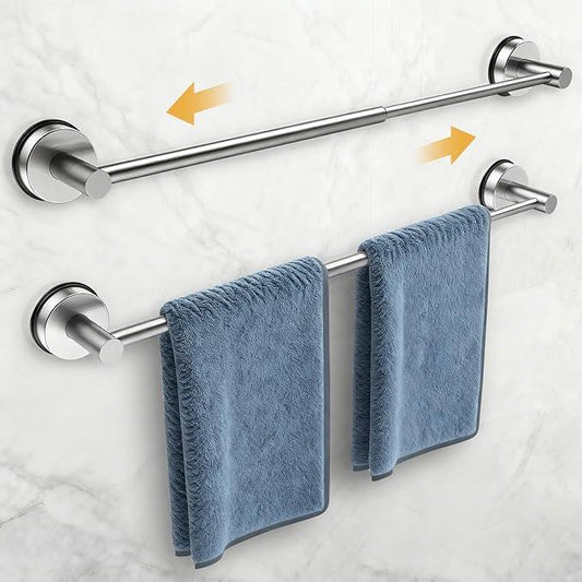 14.6inch~24inch Towel Racks for Bathroom,Adjustable Suction Cup Towel Bar for Bathroom Wall,Stainless Steel Bath Towel Holder for Shower,2 Pack(Brushed Silver) - ModernBath