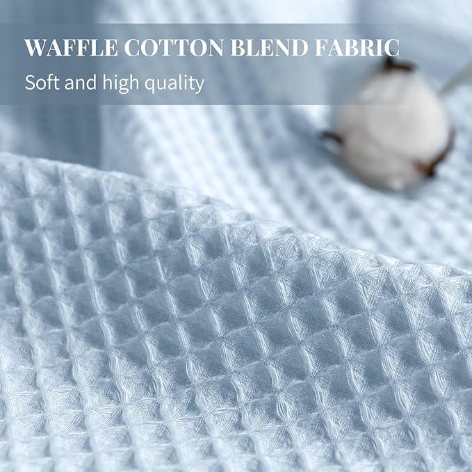 River Dream Misty Blue Fabric Shower Curtain Set, Cotton Blend, Waffle Weave, with Snap in Replacement Liner，54 x 80 inches - ModernBath