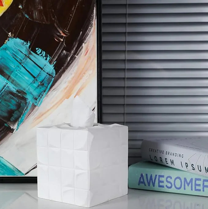 Hymmah Modern Square Tissue Box Cover Holder,Bathroom Accessories Decor Unique Design Tissue Box Cover for Bathroom Vanity Counter Tops Also Great for Bedrooms and Living Rooms - ModernBath