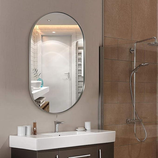 ANDY STAR Brushed Nickel Oval Bathroom Mirror, 24x36 Nickel Pill-Shaped Mirror, Oval Mirrors Wall-Mounted Mirror Vertical/Horizontal - ModernBath