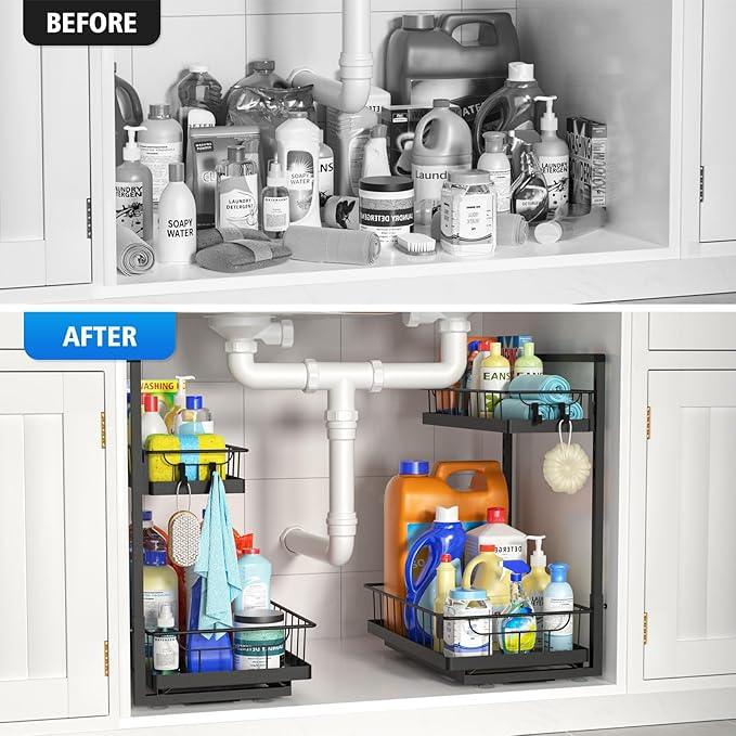 WOWBOX Under Sink Organizer 1 Pack, 2-Tier Cabinet Organizer for Kitchen, Bathroom, Slide Out Drawer Under Sink Organizers and Storage, Metal Organizing Rack for Pantry, Cabinet, Closet - ModernBath