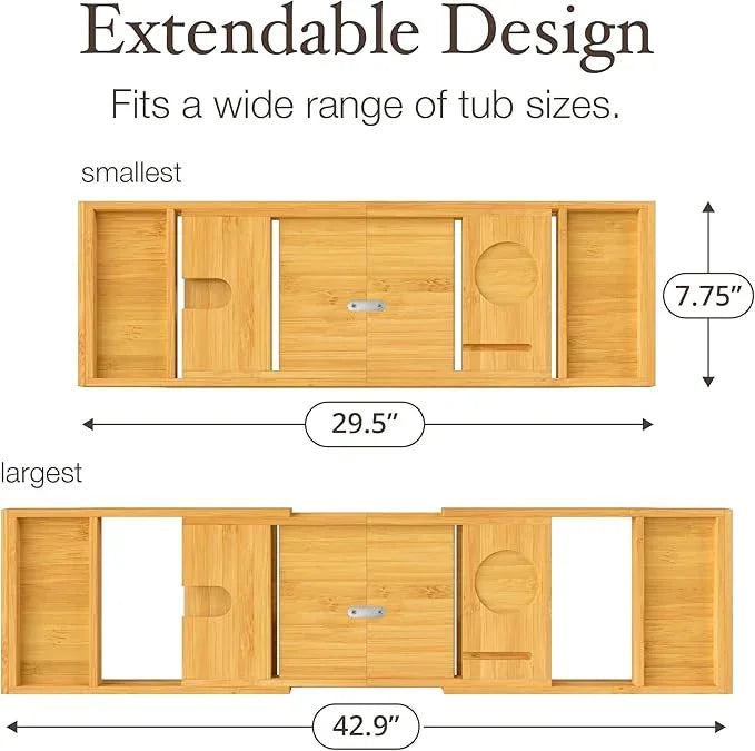 Personalized Bathtub Tray - Engraved Foldable Bamboo Bath Caddy, Tub Tray with Expandable Sides, Luxury Wooden Bath Table for Relaxation Spa - Customized Gift for Mom, Wife, New Home - ModernBath