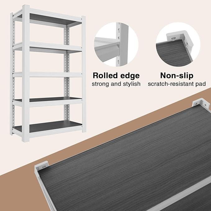 WORKPRO House 5-Tier Shelving Unit, 3000lbs Adjustable Storage Shelves, Boltless Book Shelf, Shelf Organizer for Kitchen, Living Room, Bathroom, Wood Grain Pattern, Waterproof Board, 24-1/10"W, White - ModernBath