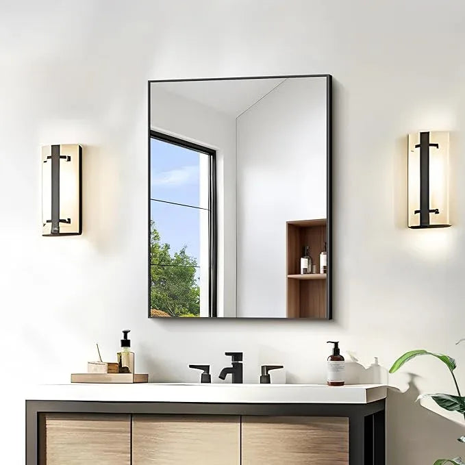 KOCUUY Black Bathroom Mirror, 24x18 Inch Rectangle Mirror for Over Sink, Modern Decorative Wall Mirror for Bedroom Living Room Bathroom, Hang Horizontal/Vertical - ModernBath