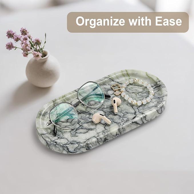 Natural Marble Vanity Tray - Moujings Genuine Marble Perfume Tray for Bathroom Decor, Stone Bathroom Vanity Organizer Tray for Kitchen Counter, Candles, Jewelry, Coffee, Makeup, Key - ModernBath