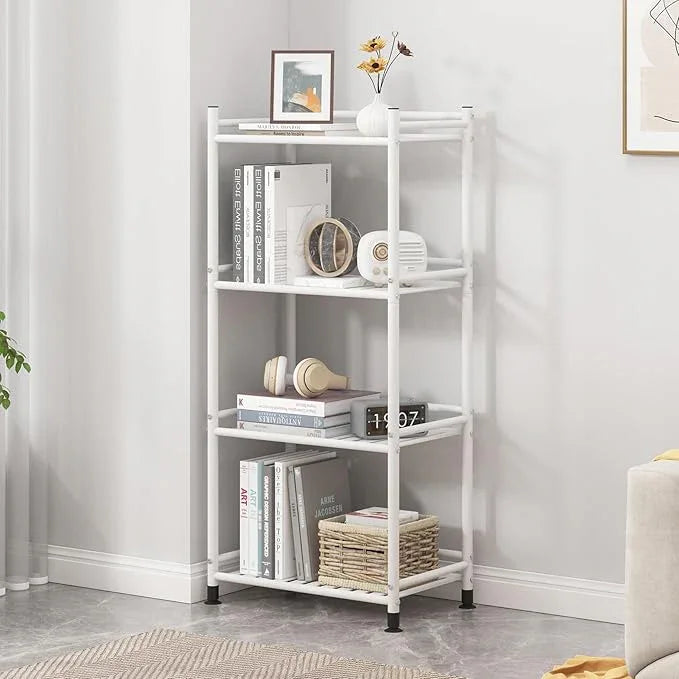 4 Tier Bathroom Storage Open Shelf Unit, Free-Standing Metal Corner Rack Shelving for Kitchen, Living Room, Hallway (White, Wider 4 Tier) - ModernBath